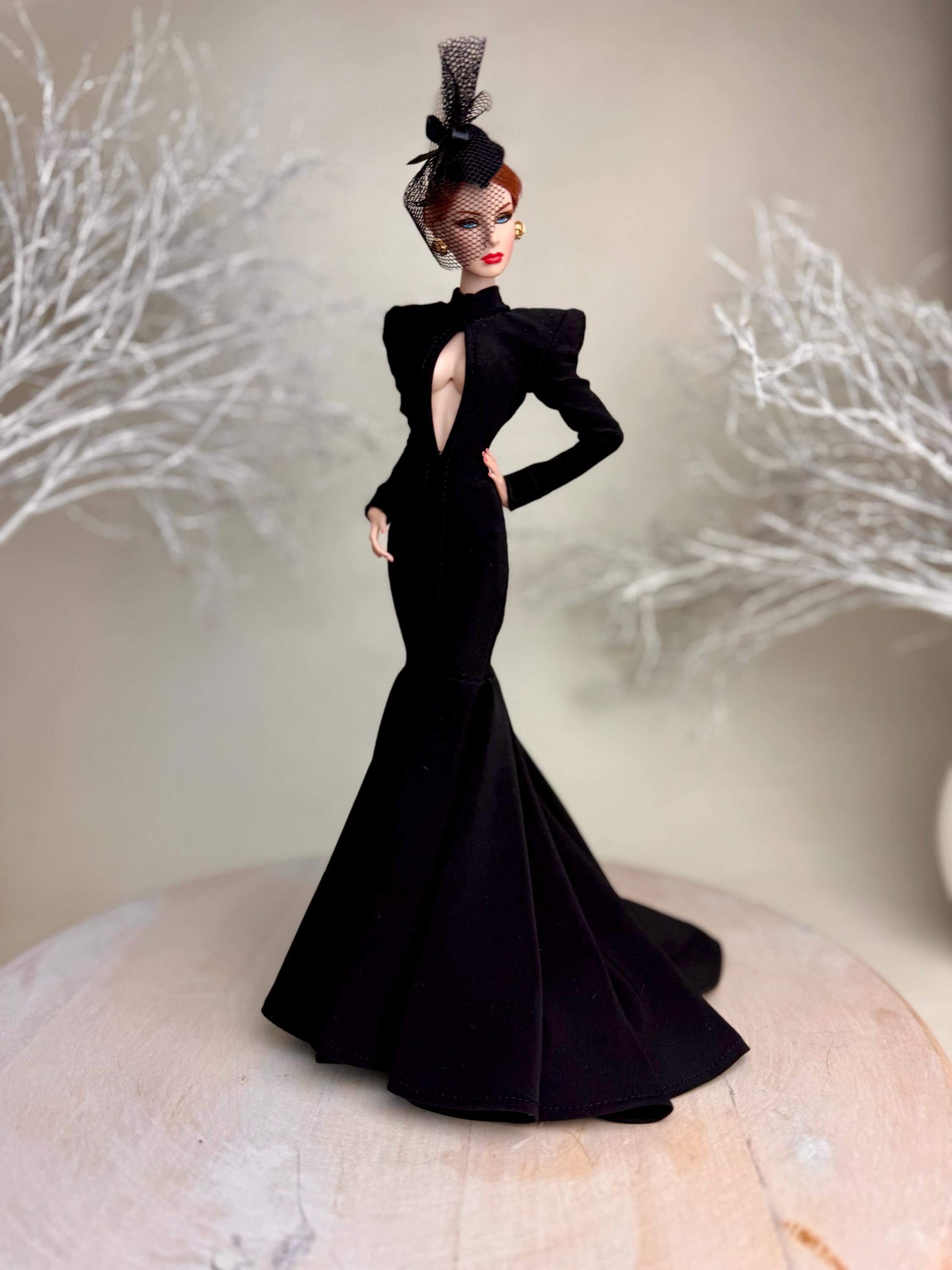 barbie black evening dress Gown Wedding dress Size:Teen/Adult Size (L) attached to a silver Formal Wear Masquerade Ball: black dress