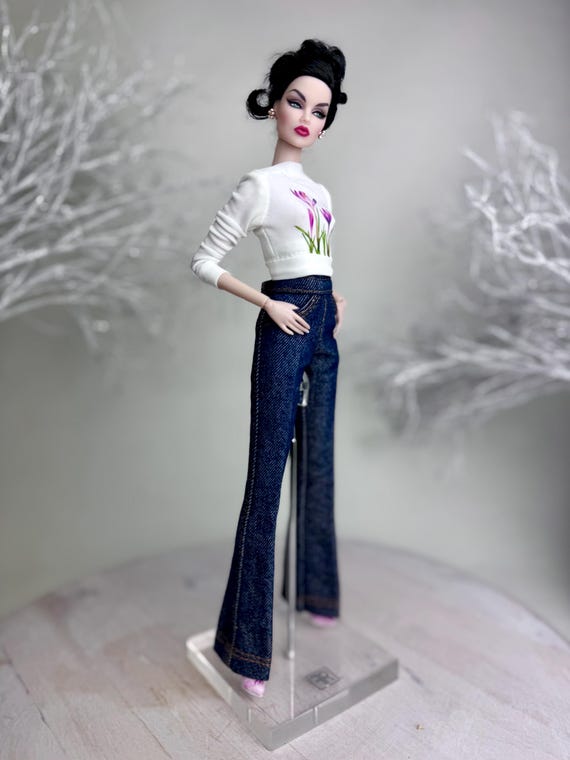 Dark blue denim pants for 12” dolls 1/6 scale , handmade doll’s clothes