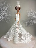Ivory wedding lace dress for 12\u201d dolls 1\/6 scale , handmade doll\u2019s clothes