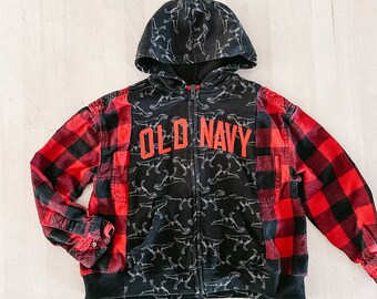 5T flannel sleeve upcycled hoodie