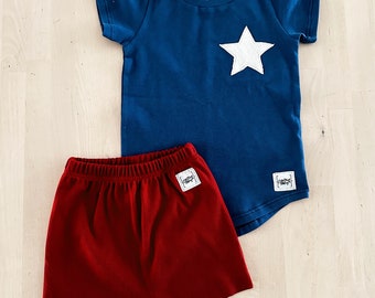 18-24 mo curved hem T and surf shorts