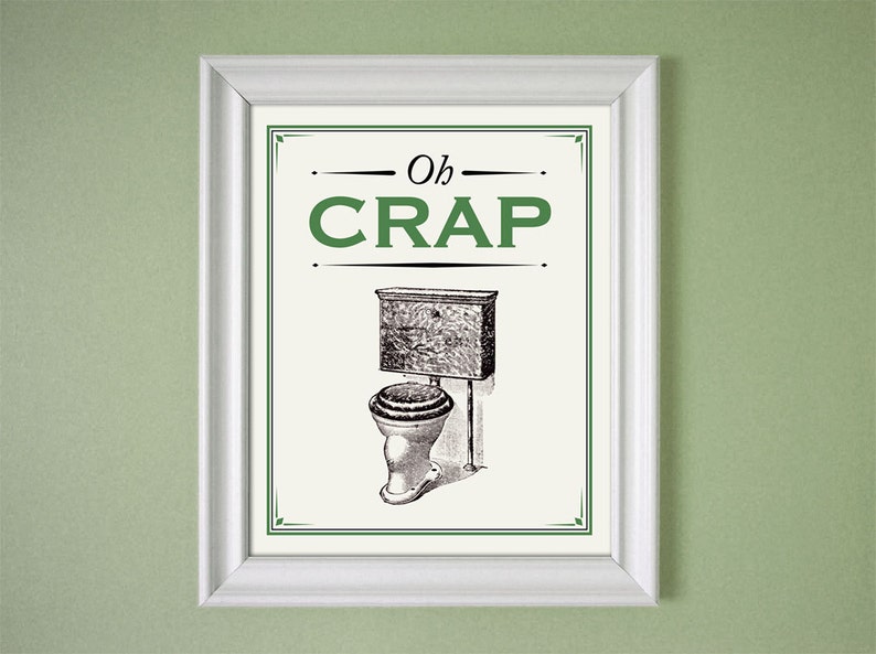 Oh Crap Blue Humorous Bathroom Art Vintage Style Print 8x10 9x12 11x14 16x20 24x30 image 3