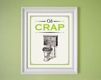 Oh Crap Lime Green Humorous Bathroom Art Vintage Style Print 8x10 9x12 11x14 16x20 18x24