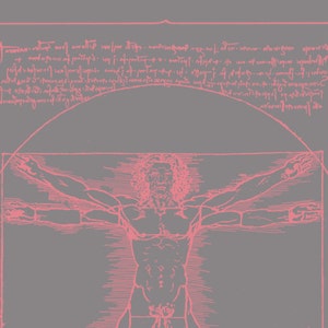 Vitruvian Man Art Print DaVinci Strawberry Ice on Titanium Gray Poster Wall Decor Pink Coral 8x10 11x14 16x20 18x24 image 2