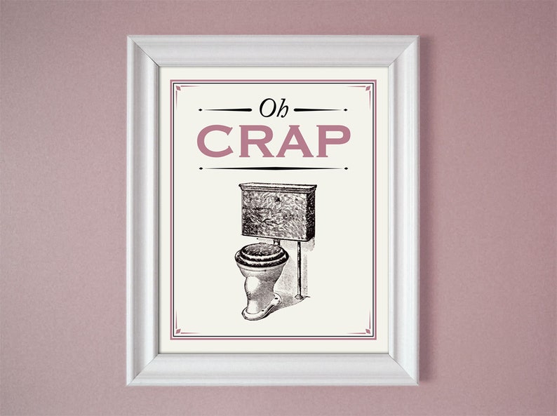 Oh Crap Blue Humorous Bathroom Art Vintage Style Print 8x10 9x12 11x14 16x20 24x30 image 2