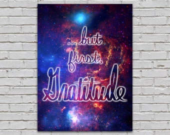 Cosmic Gratitude Poster Wall Decor Puprle Star Handlettered 8x10 9x12 11x14 16x20