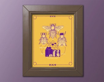 Digital for Canvas Honey Bee Life Cycle Poster Diagram Purple on Gold Beekeeper Diagram Science Vintage Biology 8x10