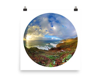 California Sunset After a Storm Poster Golden Light Photography Mod Style Decor Fisheye Photo Print