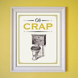 Oh Crap Blue Humorous Bathroom Art Vintage Style Print 8x10 9x12 11x14 16x20 24x30 image 5