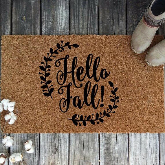 Hello Fall Door Mat Fall Inspired Doormat Custom Door Mat Etsy