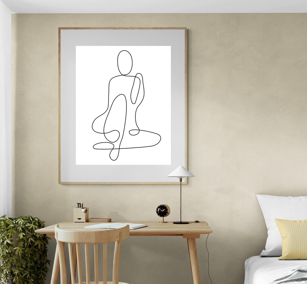 Modern Single Line Abstract Woman Sketch Art Print on Archival Canvas ...