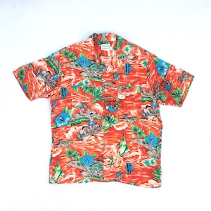 CASCADE Hawaiian Island/Fish and Flower Rayon Shirt. Sz L.