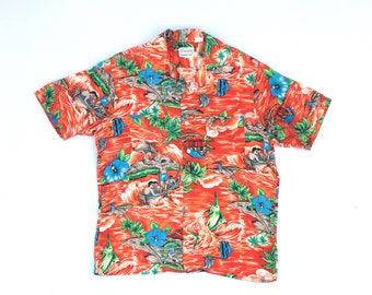 CASCADE Hawaiian Island/Fish and Flower Rayon Shirt. Sz L.