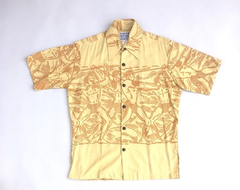 NAKE 'U AWAI Koa Printed Silk Button Up Shirt. Sz M. Hawaii.