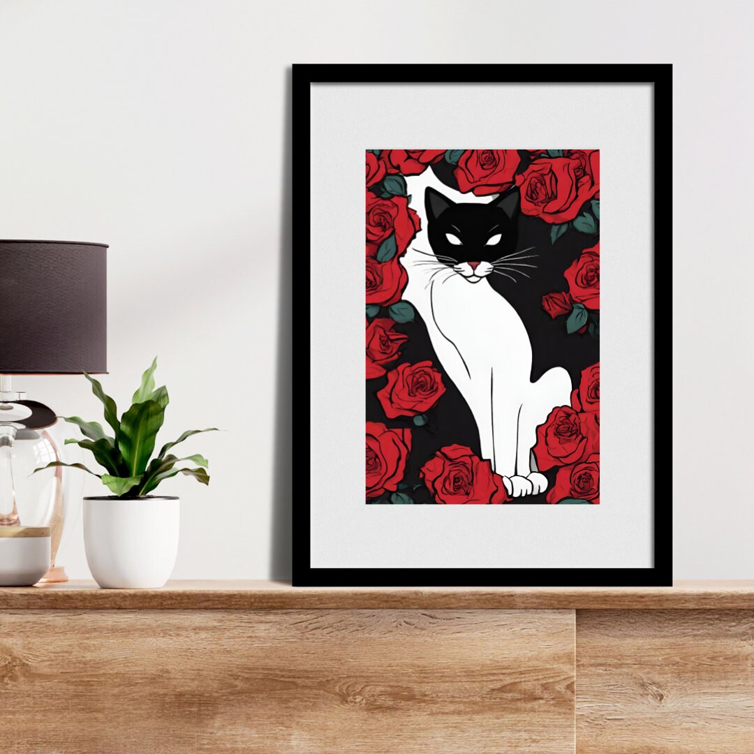 Black Cat in Roses Wall Art, Gothic Home Decor (digital Download) - Etsy