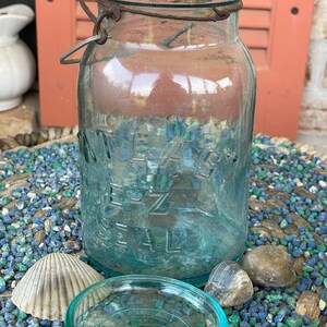 Vintage Blue Atlas EZ Seal Glass Mason Jar with Bail Top and Glass Lid