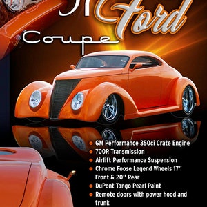 Car show display signs. Gift for car lover.  Corvette, Chevy, Ford, Camaro, Mustang, or any other classic car.