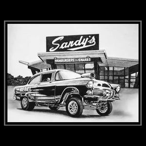 Pencil drawing of your car, classic car, hot rod, corvette, camaro, chevelle, mustang, chevy, ford, show car, or any car you have.