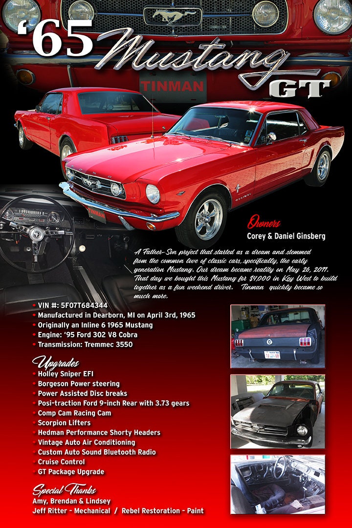 Car Show Display Signs for Your Show Car. Mustang, Ford, Chevy, Corvette, Hot Rod, Mopar Etsy