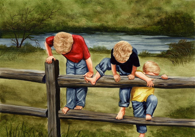 Three Little Boys brothers Painting Etsy