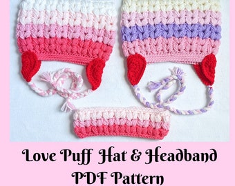 Love Puff Hat and Headband PDF Crochet Pattern