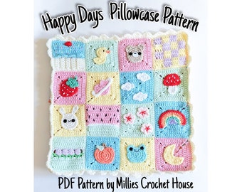 Happy Days Granny Square Crochet Pillow Case