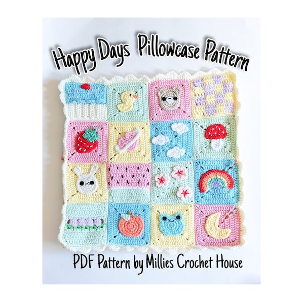 Happy Days Granny Square Crochet Pillow Case