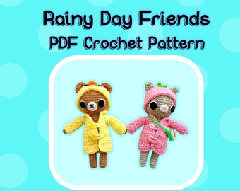 Rainy Day Friends Crochet Pattern - PDF File Crochet Bear & Cat Amigurumi
