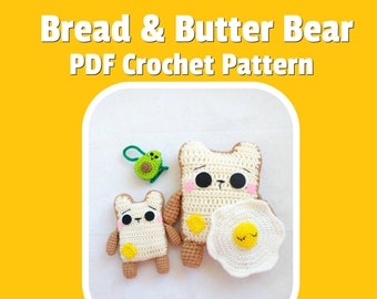 Bread & Butter Bear Crochet Pattern, Amigurumi Bear Pattern Set, Play Food Set