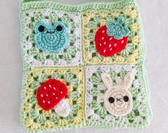 Spring Daisy Frog & Bunny Crochet Granny Square Bag