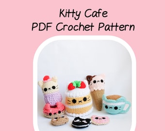 Kitty Cafe Crochet Pattern, Amigurumi Dessert, Handmade Play Food, Cat Bakery