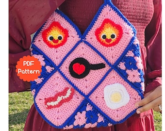 Scary Fire Demon's Breakfast Crochet tote PDF Pattern