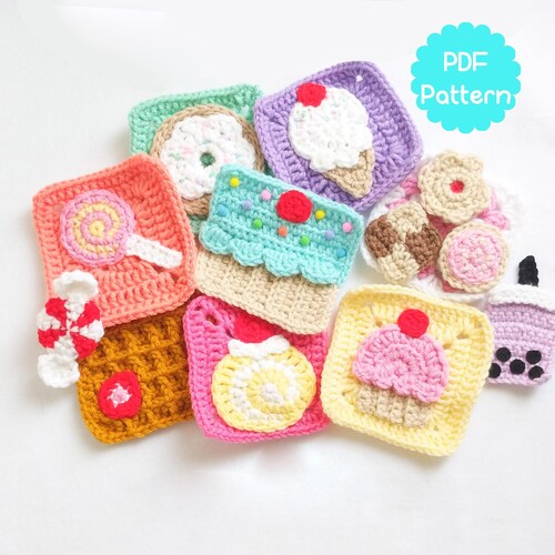 Sweet Treats Applique Patterns - Crochet Tutorial Granny Squares