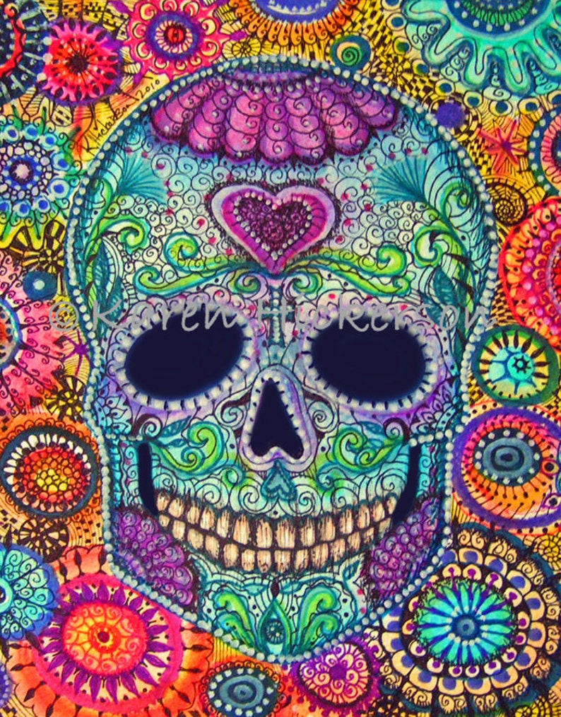 Day of the Dead SUGAR SKULL Folk Art Wicked Cool Flowers Etsy
