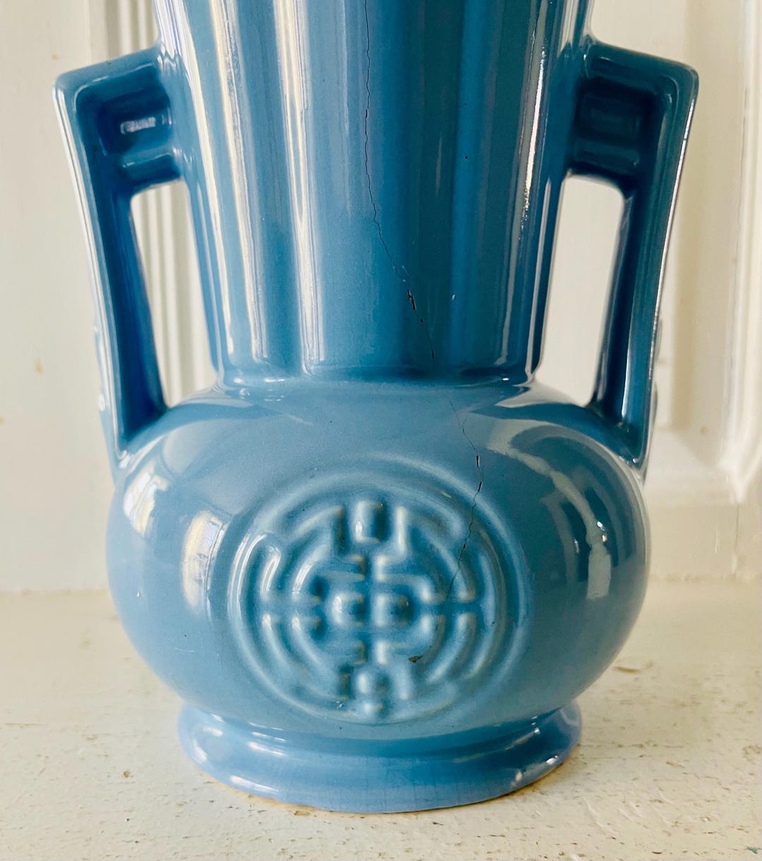 MCM Abingdon Vintage Art Pottery Art Deco Asian Inspired Large Blue Mid ...