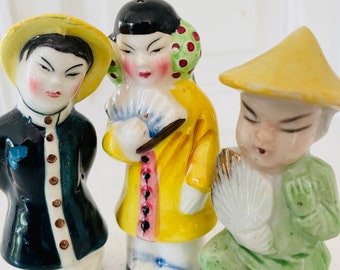 Three Vintage Mid Century Asian ceramic salt and pepper shakers