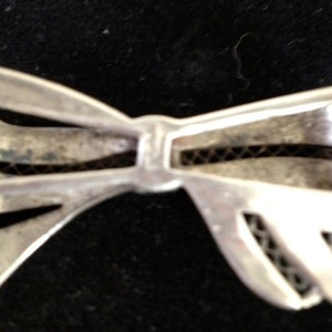 SALE-Vintage Sterling Marcasite Rhinestone Bow Pin image 4