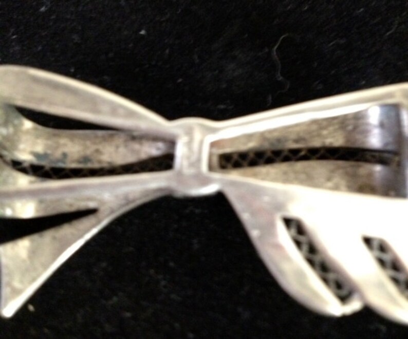 SALE-Vintage Sterling Marcasite Rhinestone Bow Pin image 4