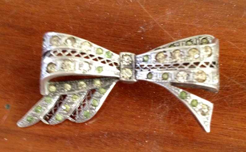 SALE-Vintage Sterling Marcasite Rhinestone Bow Pin image 3