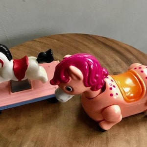 SALE-Two Vintage Horse and Pony Toys-Cragstan Toys-Pink Pony-Wind Up Toys