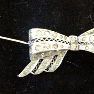 SALE-Vintage Sterling Marcasite Rhinestone Bow Pin image 2