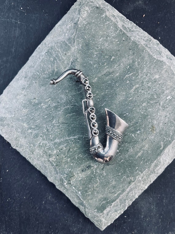 Sterling Silver Saxophone Pin
