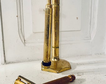 Vintage Brass Gillette Razor and stand 1950’s