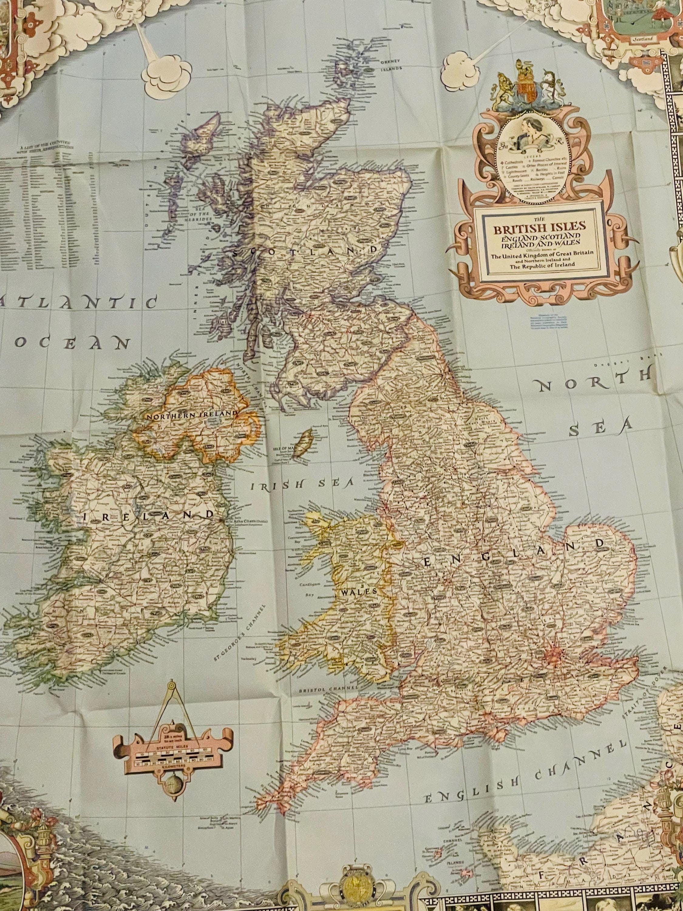 イギリス 地図 アンティーク 1949年版 ナショナルジオグラフィックのイギリス諸島地図
