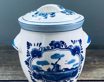 Molino de viento vintage azul de Delft (Holanda) pintado a mano con tapa
