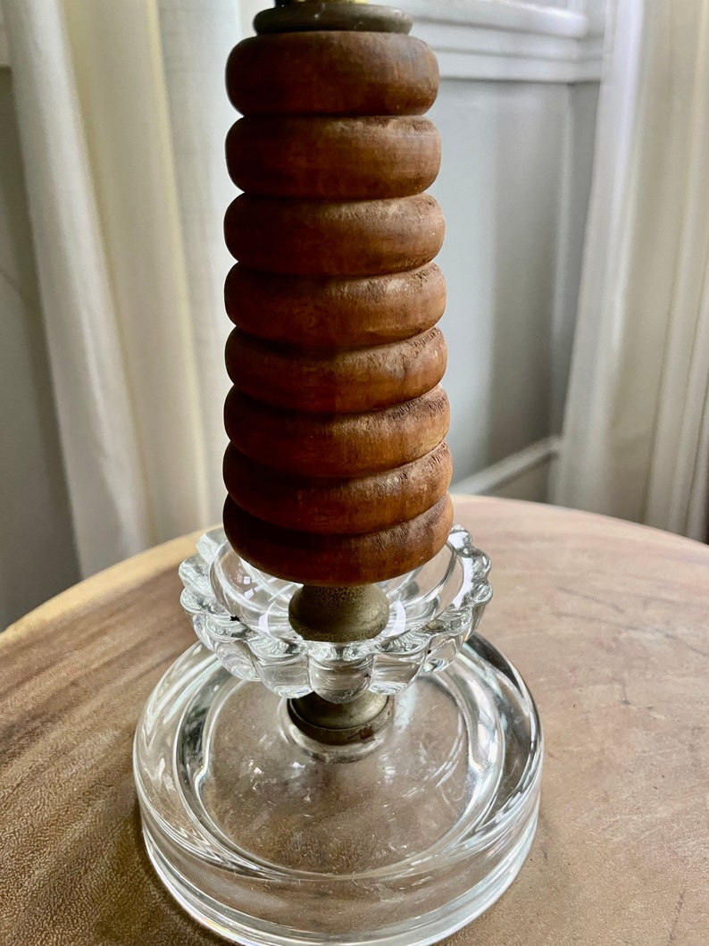 Vintage Glass and Teak Wood Table Lamp Accent Lamp Etsy