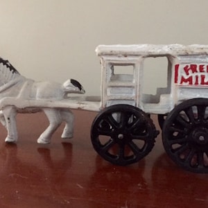 Vintage Cast Iron Horse Drawn Milk Wagon