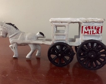 Jouet Miniature Ancien – Cabriolet Hippomobile – Chevaux, Bois, Papier Mâché – XIXème