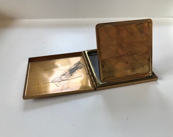 Vintage Brass Compact: Texas Souvenir Makeup Case