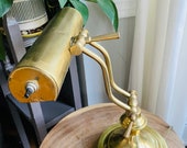 Vintage Brass Piano Lamp, Adjustable Height Angle, Writer 39 s Desk Lamp, Banker Lawyer Lamp, Office Library Light, Switch on side of Shade